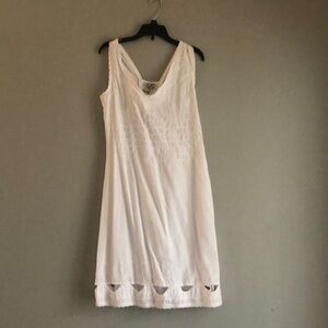 White embroidered V neck mini dress